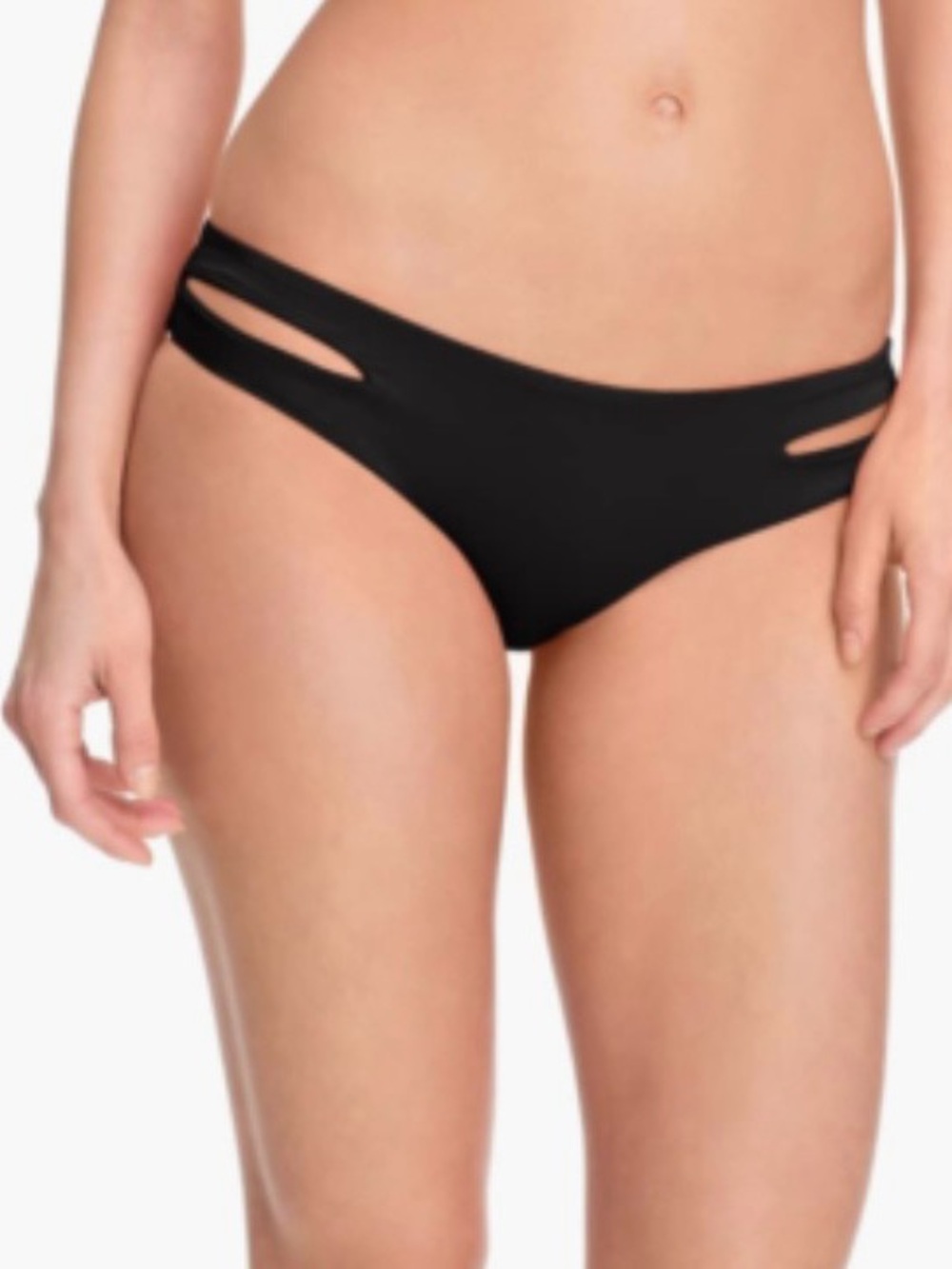 Sleek Black Double-Slit Bikini Bottom - Women Swim